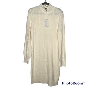 Pink Rose white cream long turtle neck long sleeve knitted dress